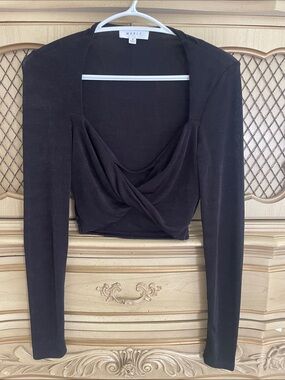 Mabel Black Draped Long-Sleeve Crop Top